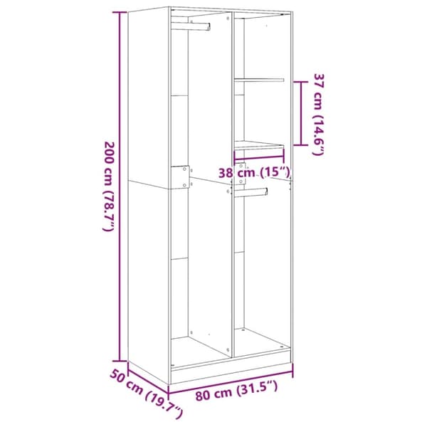 vidaXL Garderobe hvit 80x50x200 cm konstruert tre