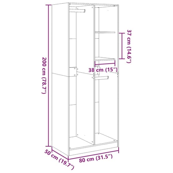 vidaXL klædeskab 80x50x200 cm konstrueret træ egetræslook