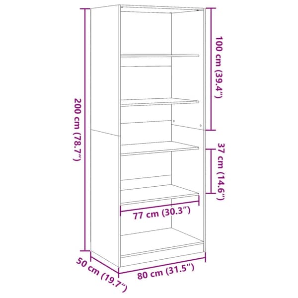 vidaXL Garderob svart 80x50x200 cm konstruerat trä