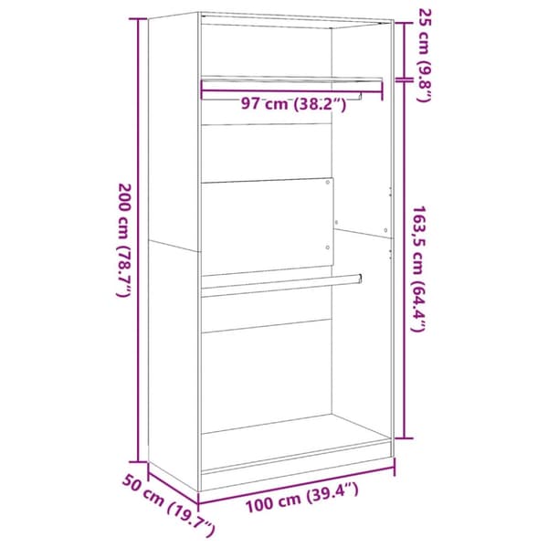 vidaXL Garderobe grå sonoma 100x50x200 cm konstruert tre