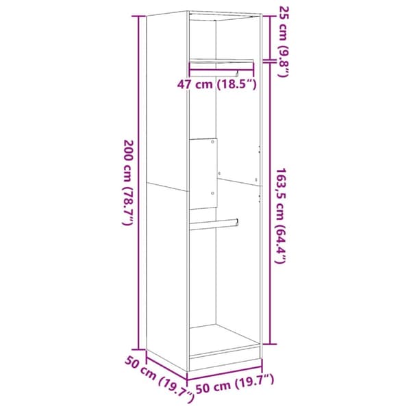 vidaXL Garderob rökfärgad ek 50x50x200 cm konstruerat trä