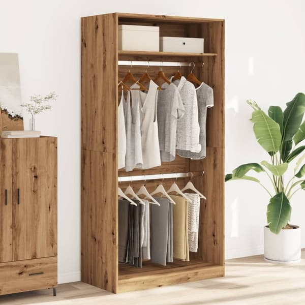 vidaXL klædeskab 100x50x200 cm konstrueret træ egetræslook