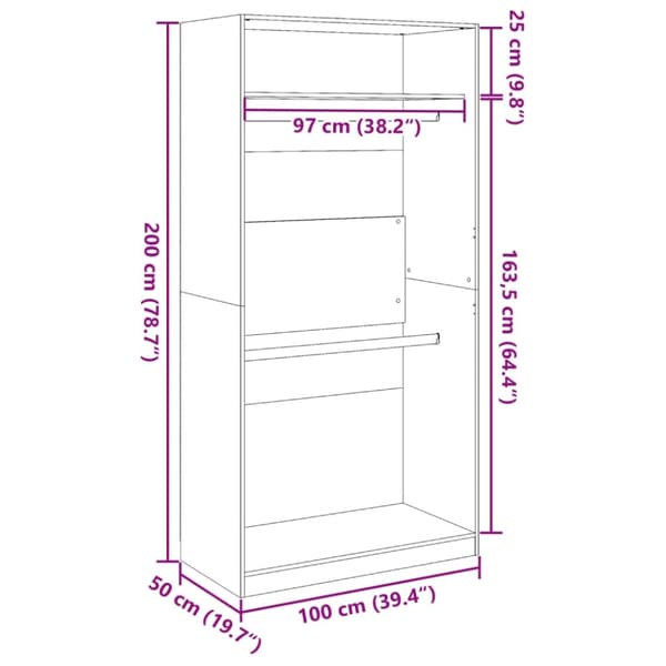 vidaXL Garderobe artisan eik 100x50x200 cm konstruert tre