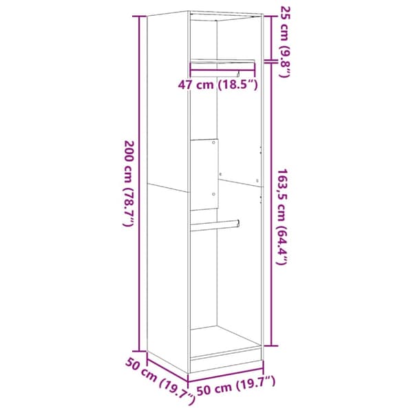 vidaXL klædeskab 50x50x200 cm konstrueret træ brun egetræsfarve