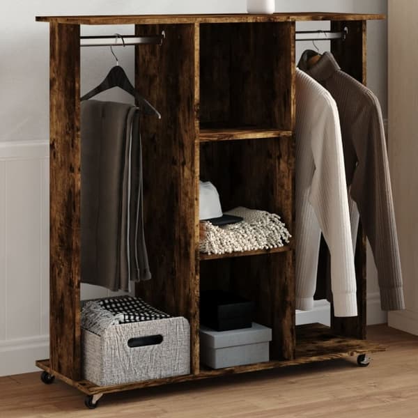 vidaXL Garderobe med hjul røkt eik 102x38x110 cm konstruert tre