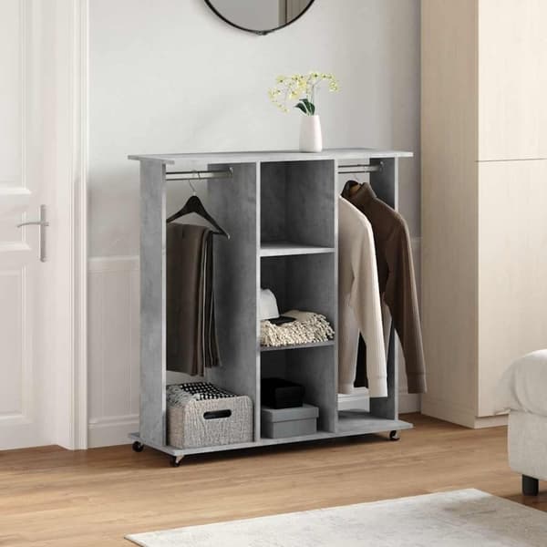 vidaXL Vaatekaappi pyörillä betoninharmaa 102x38x110 cm tekninen puu