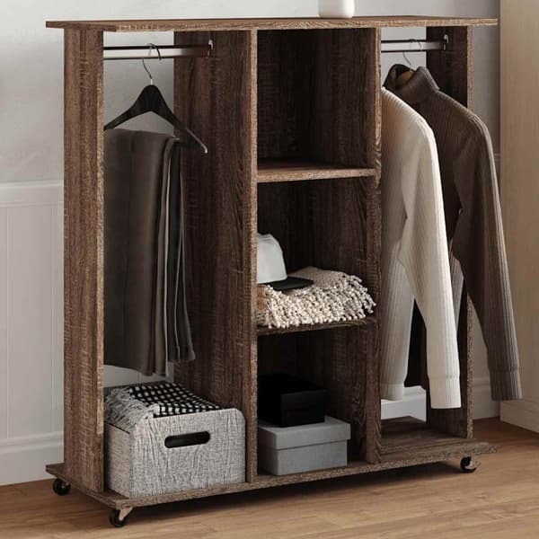 vidaXL klædeskab med hjul 102x38x110 cm konstrueret træ brun egetræ