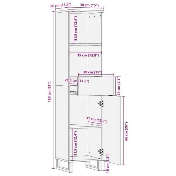 vidaXL skænk 38x34x160 cm massivt mangotræ brun