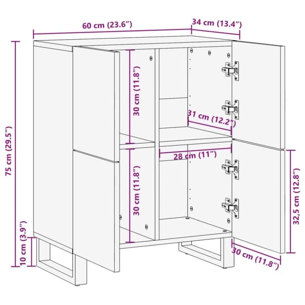 vidaXL skænk 60x34x75 cm massivt akacietræ