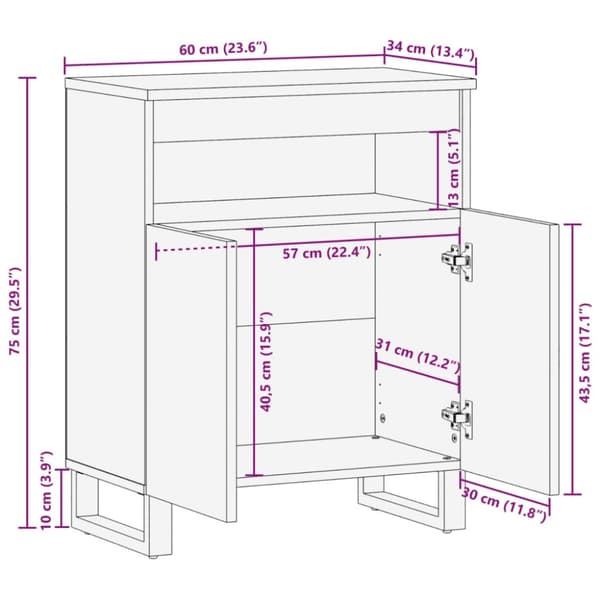 vidaXL Skänk brun 60x34x75 cm massivt mangoträ