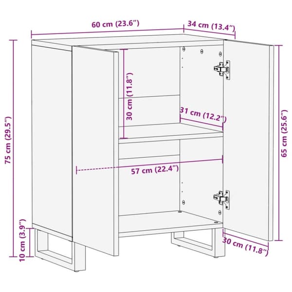 vidaXL Senkki 60x34x75 cm täysi mangopuu