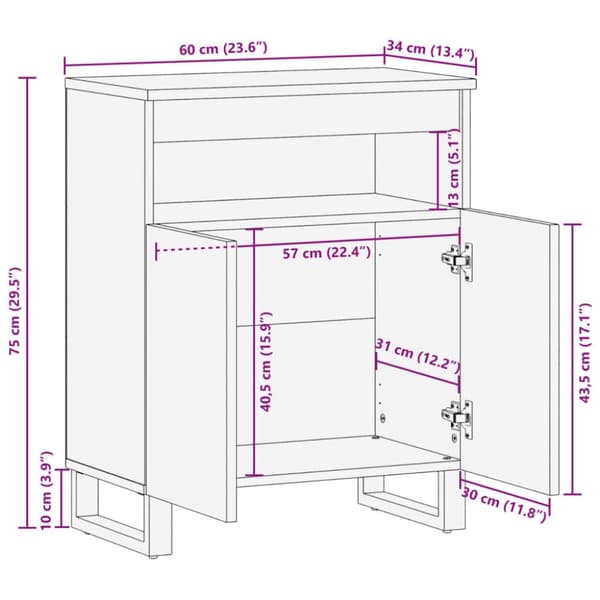 vidaXL skænk 60x34x75 cm massivt akacietræ
