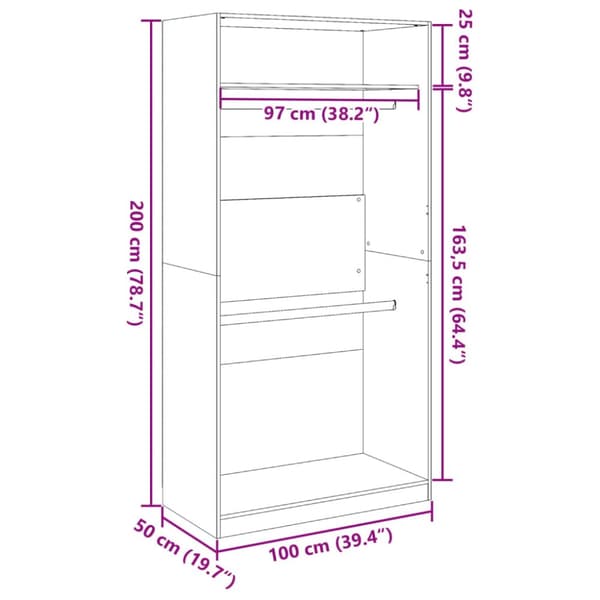 klædeskab 100x50x200 cm konstrueret træ hvid
