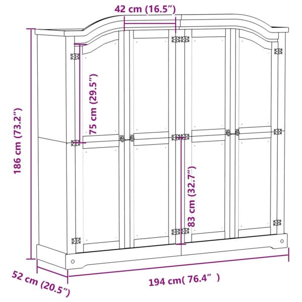 Garderob Corona 194x52x186 cm massiv furu