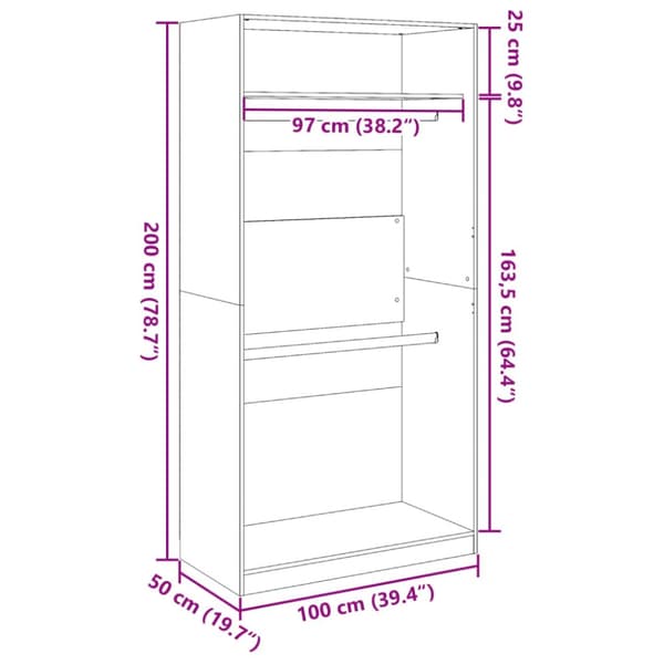 klædeskab 100x50x200 cm konstrueret træ sort