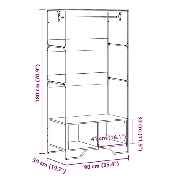 vidaXL Garderobe grå sonoma 90x50x180 cm konstruert tre