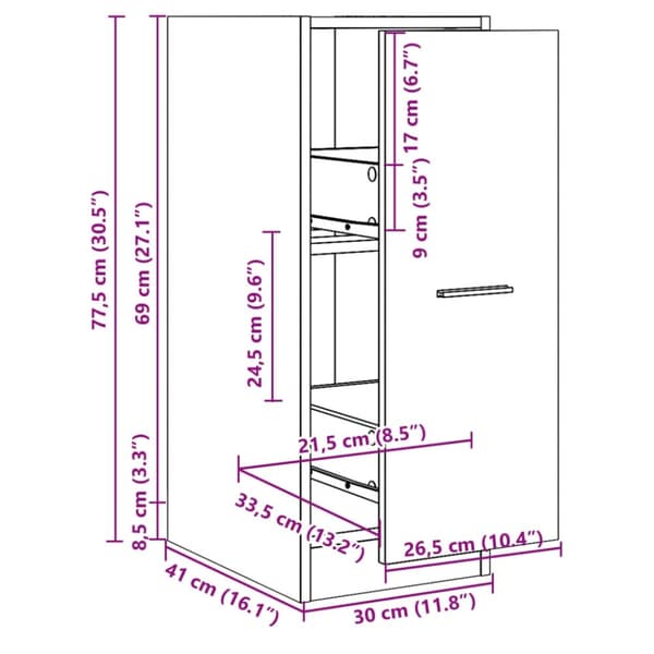 vidaXL apotekerskab 30x41x77,5 cm konstrueret træ betongrå