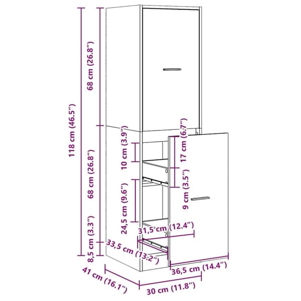 vidaXL Apotekskap gammelt tre 30x41x118 cm konstruert tre
