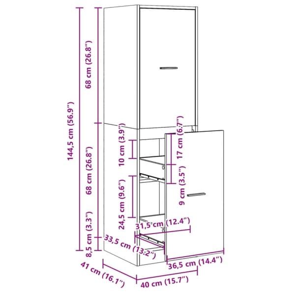 vidaXL apotekerskab 40x41x144,5 cm konstrueret træ sonoma-eg