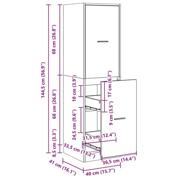 vidaXL apotekerskab 40x41x144,5 cm konstrueret træ sort