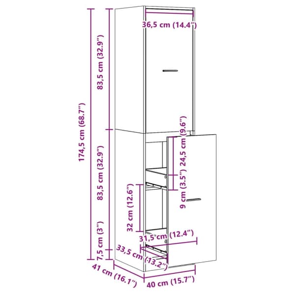 vidaXL Apotekskap svart 40x41x174,5 cm konstruert tre