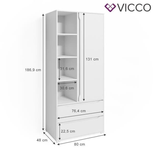 Vicco Ruben klädskåp, Vit, 80 x 189 cm