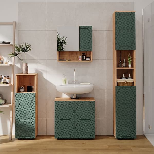 Armoire midisch Irma, 30x95cm, Grön/guldstyrka Ek, Grön, Vicco