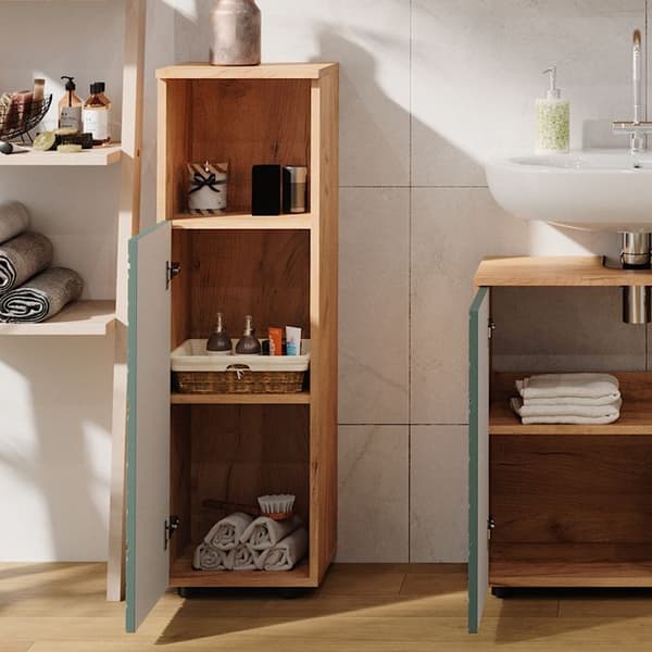 Armoire midisch Irma, 30x95cm, Grön/guldstyrka Ek, Grön, Vicco