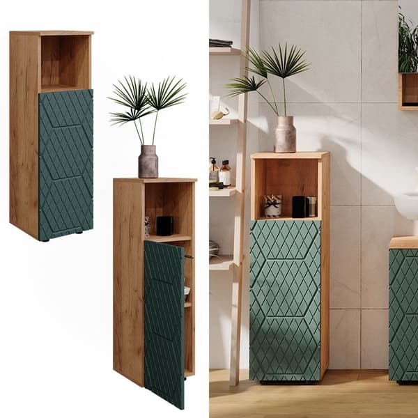 Armoire midisch Irma, 30x95cm, Grön/guldstyrka Ek, Grön, Vicco