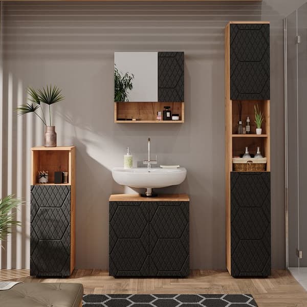 Armoire midisch Irma, 30x95cm, Anthracite randig, Guld ek, Vicco