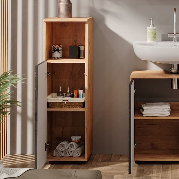 Armoire midisch Irma, 30x95cm, Anthracite randig, Guld ek, Vicco