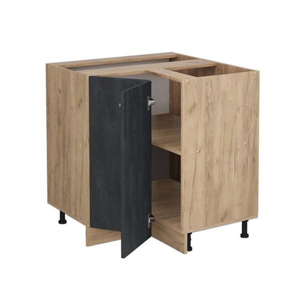 Hörnsoffbord R-Line, 75,6cm PT Antracit, Svart betong, Guld ek, Vicco