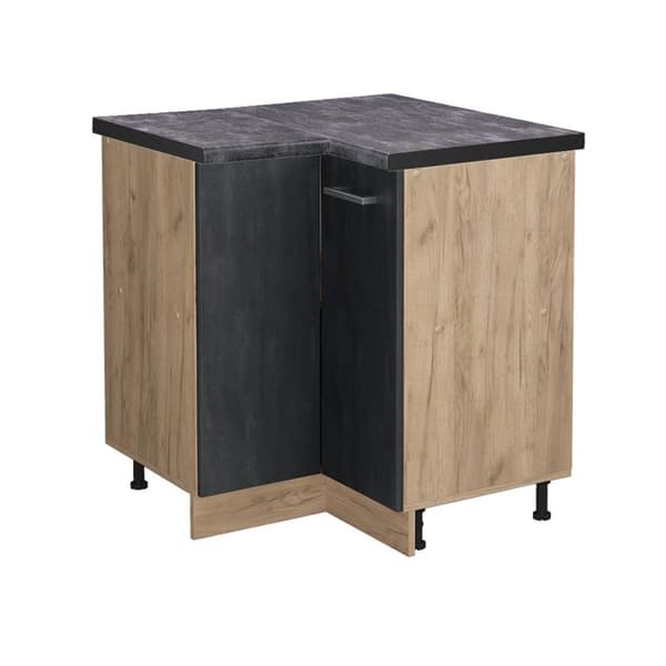 Hörnsoffbord R-Line, 75,6cm PT Antracit, Svart betong, Guld ek, Vicco