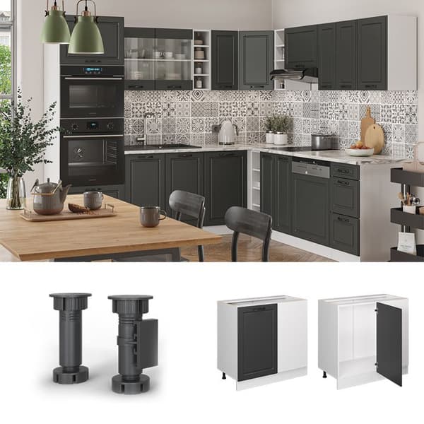 Hörnmöbel R-Line, 86 cm, PT Ek, Antracit landsbygden, Vit, Vicco