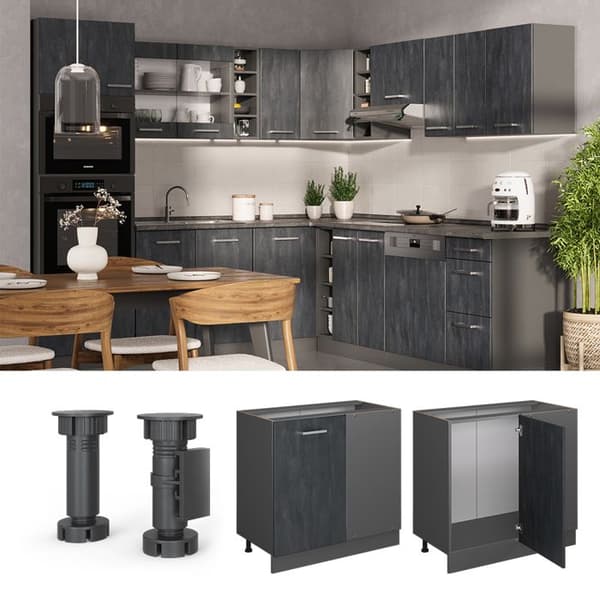 Hörnmöbel R-Line, 86 cm PT Marmor, Svart betong, Antracit, Vicco