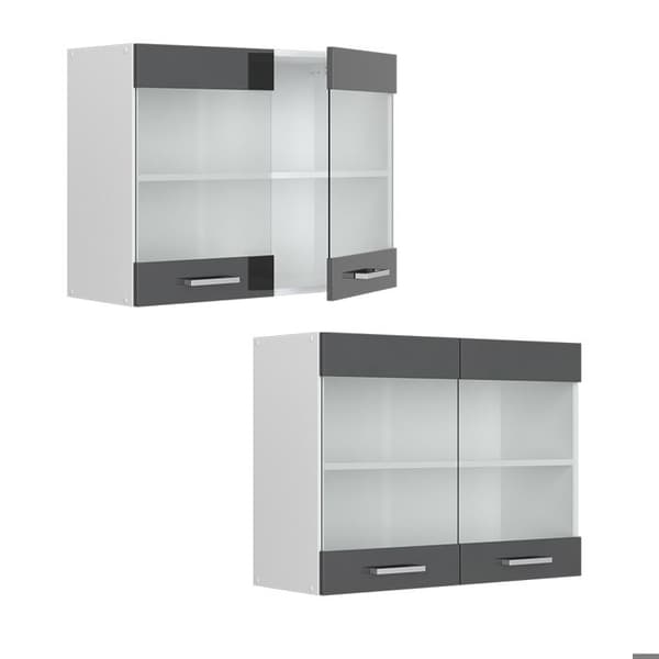 R-Line universal hängande skåp, 80 cm med glasdörrar, antracit Högglans, Vicco