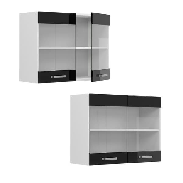 R-Line universal hängande skåp, 80 cm med glasdörrar, Högblank svart, Vicco