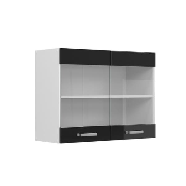 R-Line universal hängande skåp, 80 cm med glasdörrar, Högblank svart, Vicco
