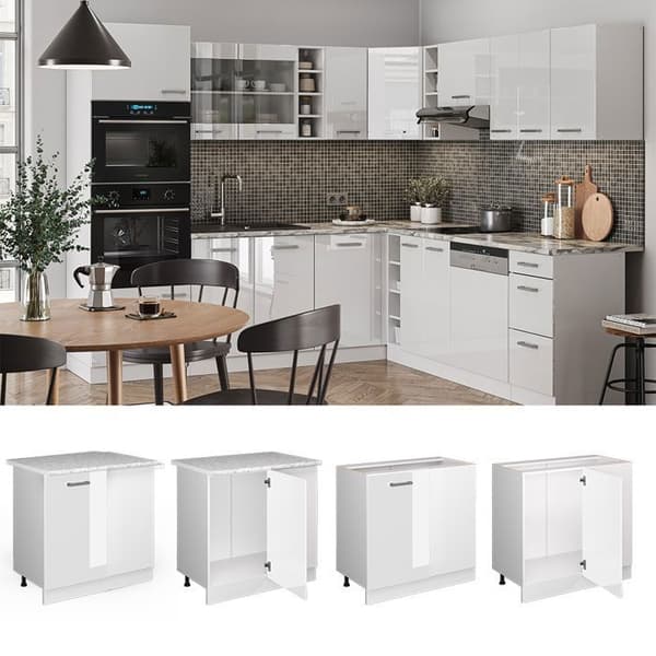 Hörnsoffbord R-Line, 86cm, PT Ek, Vit högglans, Vit, Vicco