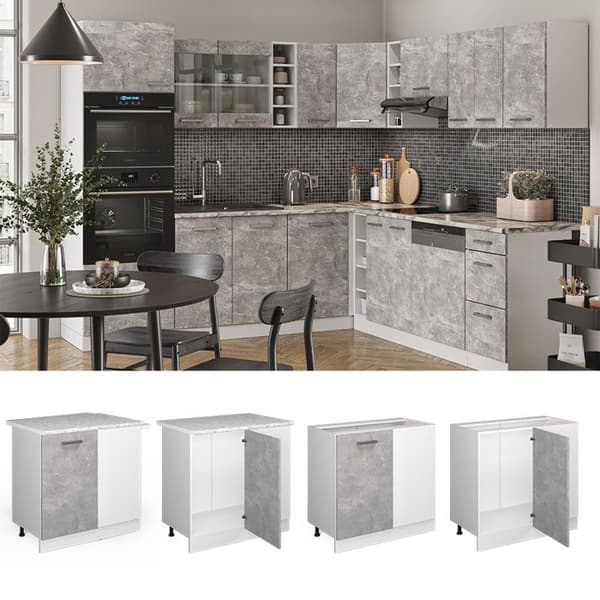 Hörnmöbel R-Line, 86cm, PT Marmor, Betong, Vit, Vicco