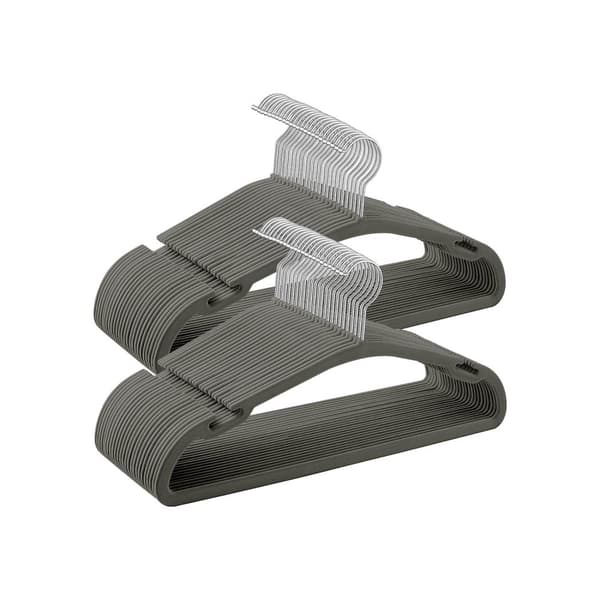 Rootz 50-pack sammetshängare - Grå hängare - Halkfria hängare - Platssparande - 43 cm x 21 cm - 5 kg Kapacitet