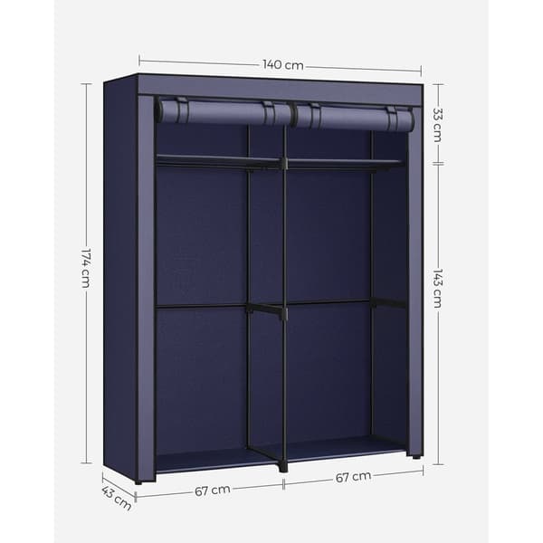 Rootz Fabric -vaatekaapin järjestäjä - Kaappijärjestelmä - Vaatekaappiteline - Kuitukangas - 43cm x 140cm x 174cm - 5,4kg - Tummansininen
