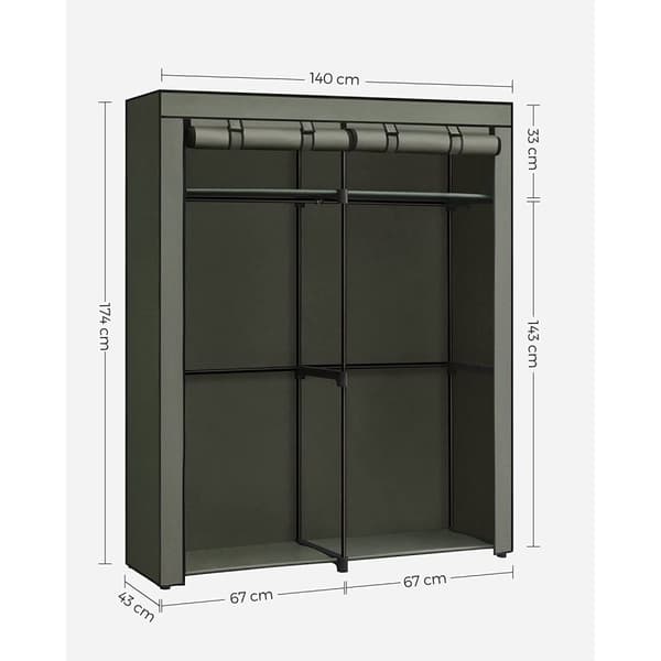 Rootz Tyg Garderob Organizer - Bärbar garderob - Non-Woven förvaringssystem - Sage Green - 43cm x 140cm x 174cm