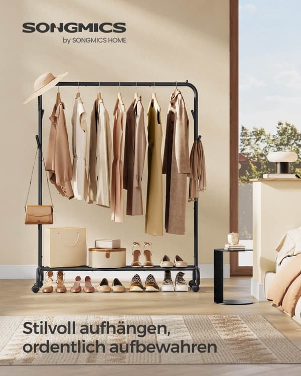 Rootz Steel Tøjstativ - Rullende tøjstativ - Garderobeholder - 41 cm x 103,5 cm x 155 cm - Heavy Duty - Sort
