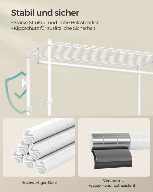 Rootz Steel -vaateteline - Vaatekaapin järjestäjä - Vaateteline - Cloud White-Dove Grey - 40cm x 90cm x 180cm - Kokonaiskantavuus 90kg