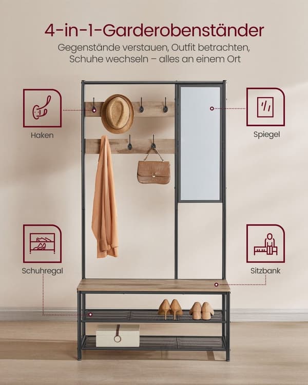 Rootz garderobeopbevaringssystem - Knagerække - Organisering af tøj - Spånplade og stål - 35 cm x 98 cm x 180 cm - Camel Brown Ink Black
