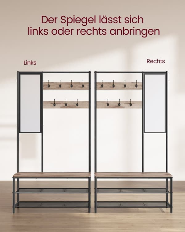 Rootz garderobeopbevaringssystem - Knagerække - Organisering af tøj - Spånplade og stål - 35 cm x 98 cm x 180 cm - Camel Brown Ink Black
