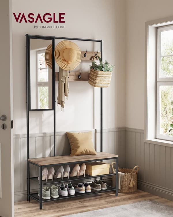 Rootz garderobeopbevaringssystem - Knagerække - Organisering af tøj - Spånplade og stål - 35 cm x 98 cm x 180 cm - Camel Brown Ink Black
