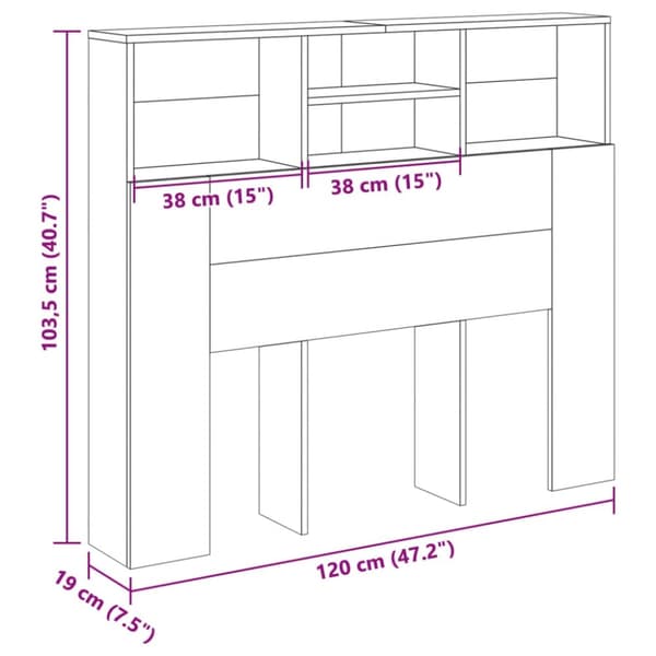 vidaXL Sänggavel m förvaring åldrat trä 120x19x103,5cm konstruerat trä