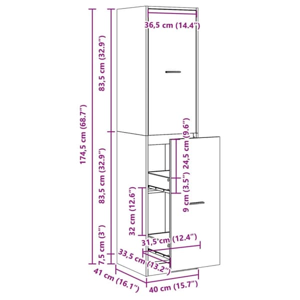 vidaXL Apotekskap sonoma eik 40x41x174,5 cm konstruert tre